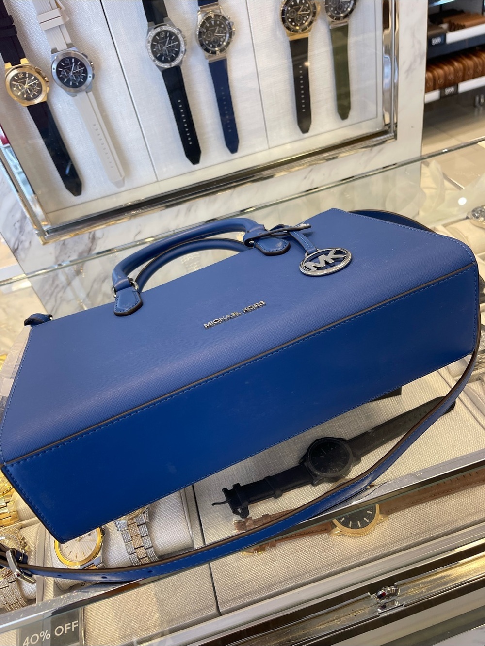 MICHAEL KORS Arden Md Top-Zip EW Leather Tote Crossbody Satchel 
Galaxy Blue
NWT - Picture 4 of 16